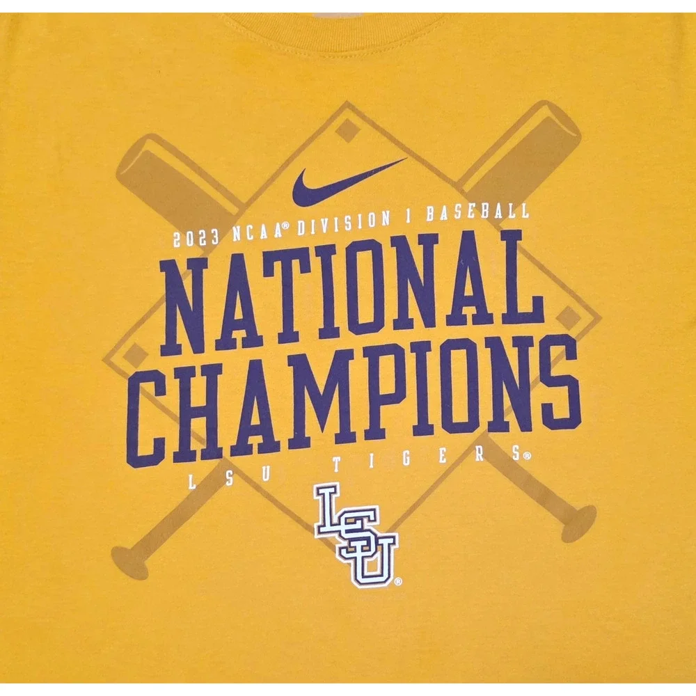 Nike LSU Tigers 2023 NCAA Division I Baseball National Champions Tee Yellow M